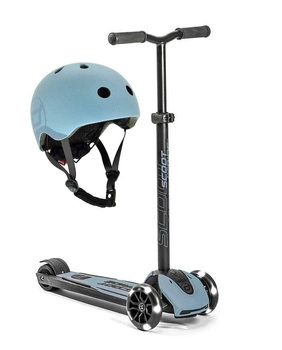 Zestaw: Scoot and Ride Highwaykick 5 LED Hulajnoga trójkołowa balansowa ze świecącymi kółkami LED 5+, kolor: Steel + kask S-M, kolor: Steel