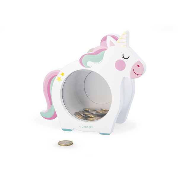 Skarbonka drewniana Jednorożce, dla dzieci, na prezent, 3 lata+, Janod