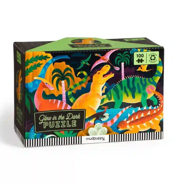Puzzle świecące w ciemności Park dinozaurów 100 elementów, 5 lat+, Mudpuppy