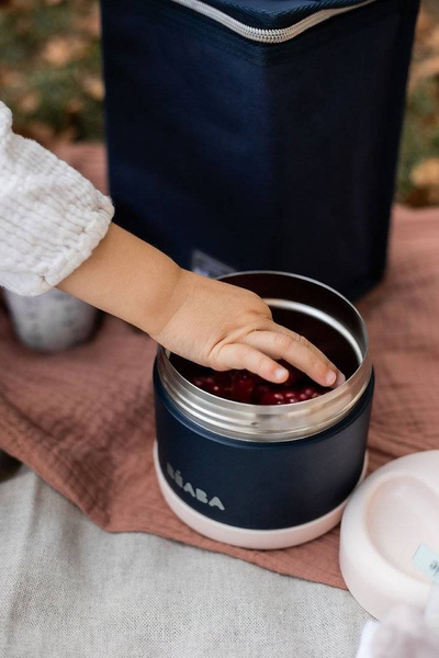 Pojemnik - termos obiadowy ze stali nierdzewnej z hermetycznym zamknięciem duży 500 ml light pink/night blue, Beaba