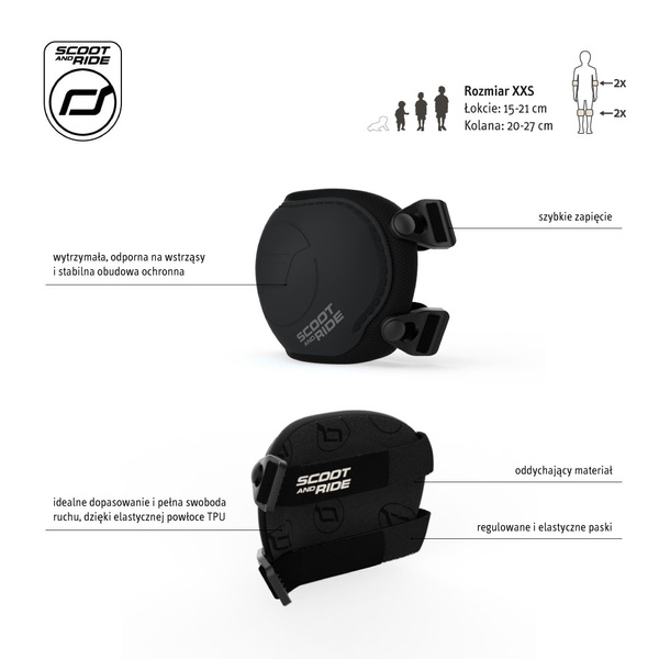 Zestaw: Scoot and Ride Kask dla dzieci 1-5 lat rozm. XXS-S, kolor: Olive + ochraniacze rozm. XXS, kolor: Black