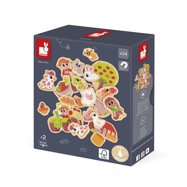 Układanka magnetyczna - drewniane magnesy Na farmie, dla dzieci 2 lata+, Janod