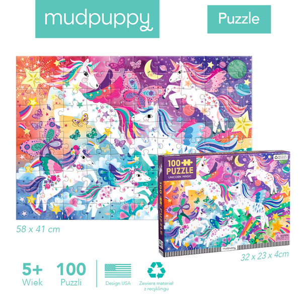 Puzzle - układanka Magiczne jednorożce 100 elementów, dla dzieci, 5+, Mudpuppy