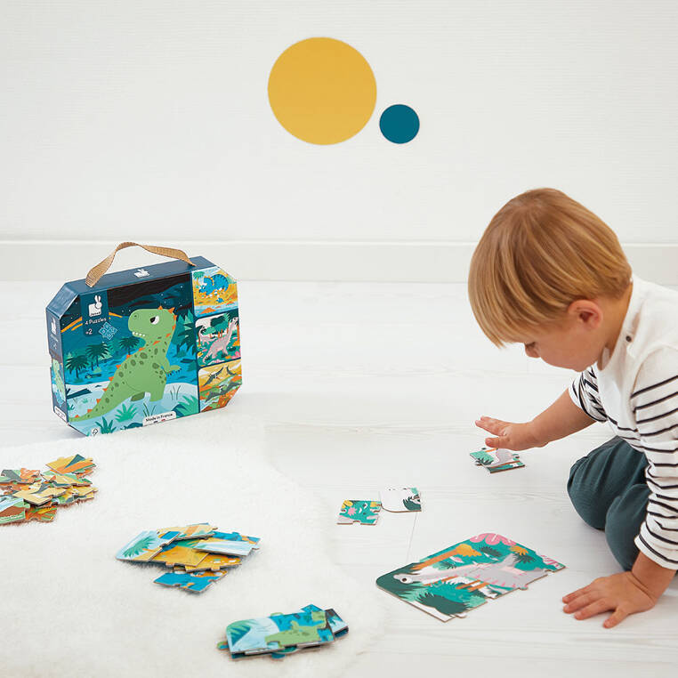 Puzzle progresywne Dinozaury Janod kolorowe układanki
