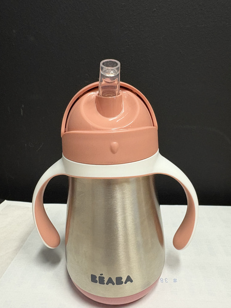 Butelka - kubek niekapek stalowa ze słomką 250 ml old pink, Beaba