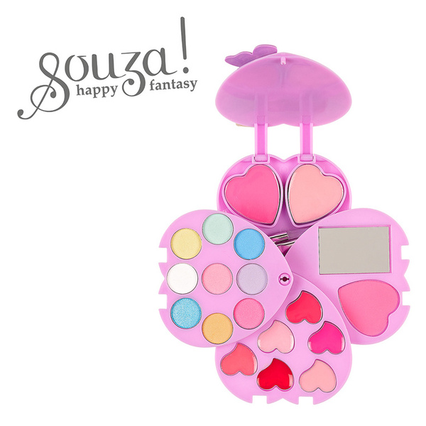 Kasetka z kosmetykami dla dzieci z lusterkiem zestaw 18 el. Serce, Souza!