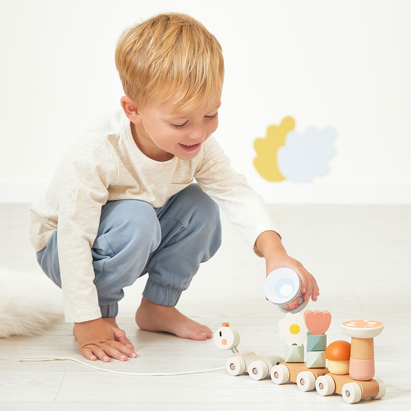 Magnetyczny pociąg z klockami do ciągnięcia Ślimak, 12m+, Janod