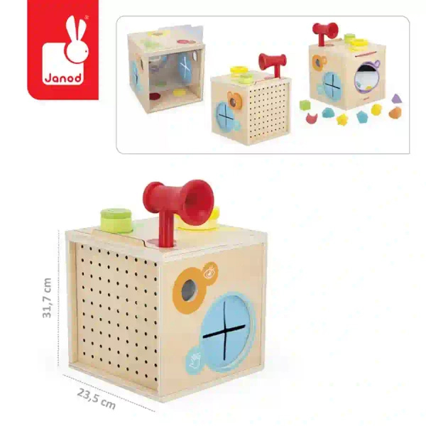 Kostka sensoryczna drewniana - zabawka edukacyjna, dla dzieci, 18 m+, Janod
