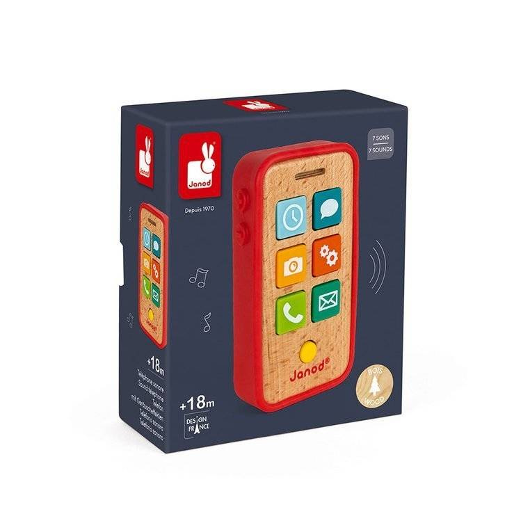 Telefon drewniany z dźwiękami Janod zabawka edukacyjna