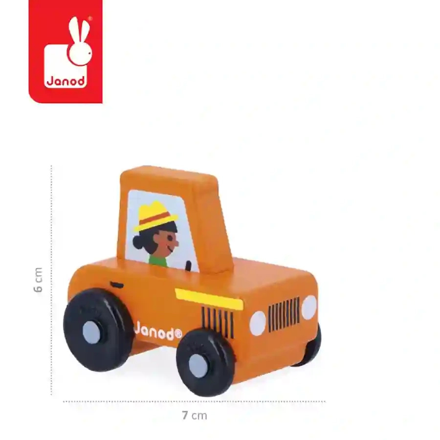 Drewniany traktor Janod Cross Roads zabawa bez ekranów samodzielność dziecka