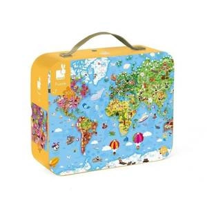 Janod Puzzle w walizce Ogromna mapa świata 300 elementów 7+