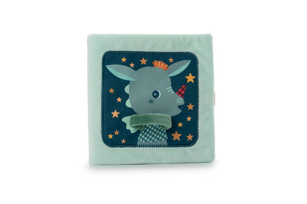 Miękka książeczka aktywizująca z mini-komforterem „Joe i jego przytulanka” 12 m+, Lilliputiens