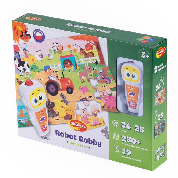 Puzzle interaktywne, dźwiękowe, Robot Robby, Farma i Las, Dumel Discovery