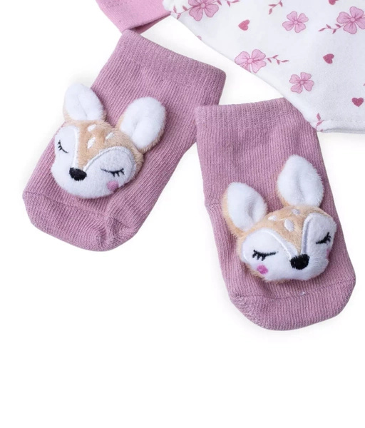 Sinsay Komplet niemowlęcy dziewczęcy 3-elementowy, czapeczka, śliniak, skarpetki