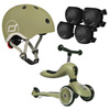 Zestaw: Scoot and Ride HK1 2w1 jeździk i hulajnoga dla dzieci 1-5 lat, kolor: Olive + kask rozm. XXS-S i ochraniacze XXS