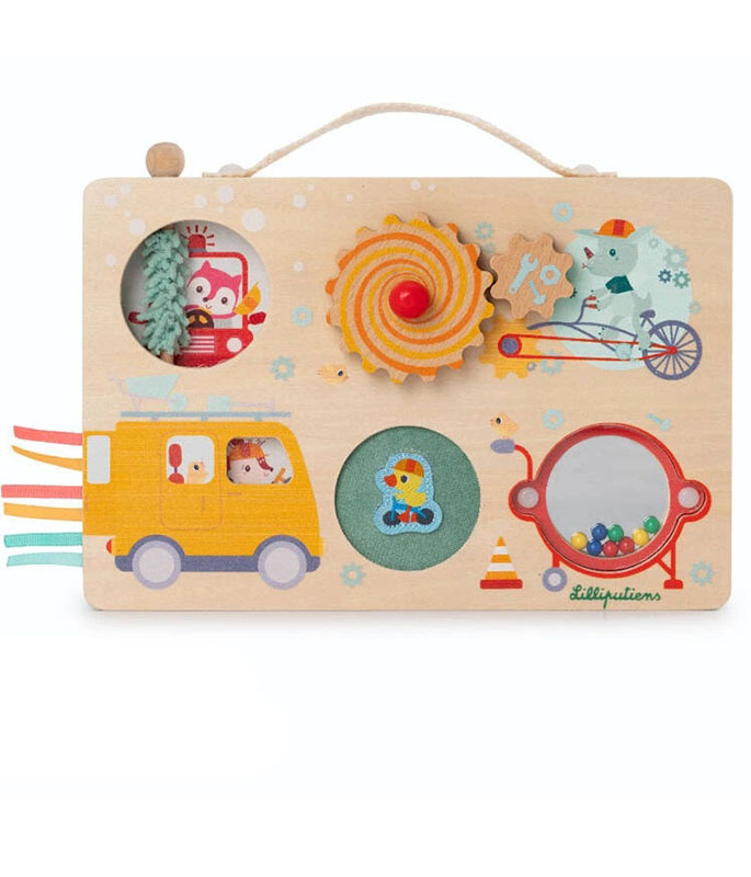 Drewniana tablica manipulacyjna Lilliputiens Pojazdy 12m+ zabawka edukacyjna
