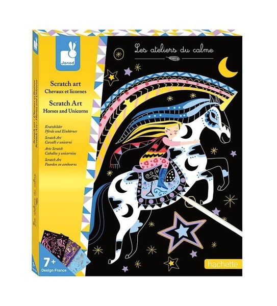 Zestaw kreatywny Do zdrapywania Konie i jednorożce 7+, Janod