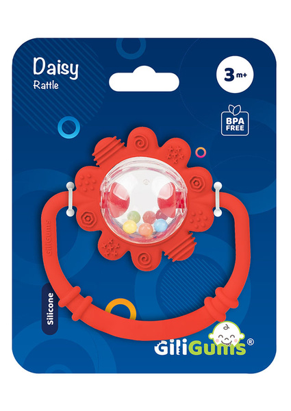 Grzechotka Gryzak silikonowy Stokrotka kontrastowa, dla dzieci 3 m+, Giligums