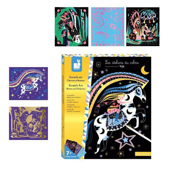 Zestaw kreatywny Do zdrapywania Konie i jednorożce 7+, Janod