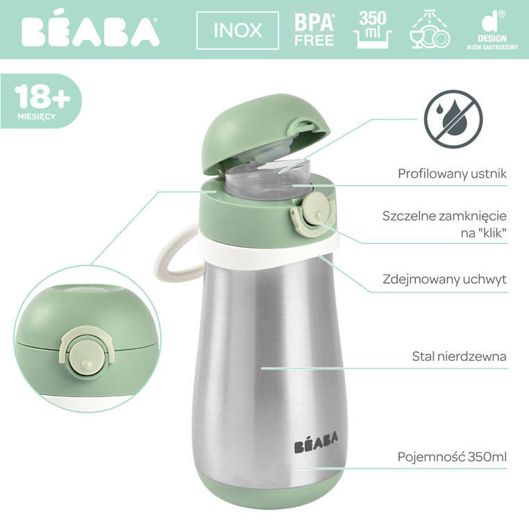 Termobutelka Beaba Sage Green 350 ml bezpieczeństwo