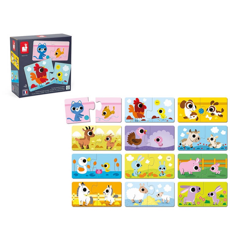 Pierwsze puzzle Zwierzęta i ich dzieci Janod - puzzle edukacyjne 2+