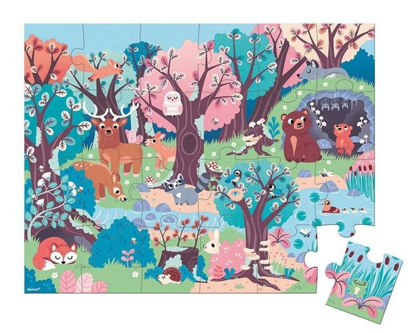 Świecące puzzle z mini-lampką UV Las 24 elementy 3+, Janod