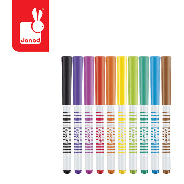 Zestaw kreatywny - Flamastry pędzelkowe 10 kolorów, 3 lata+, Janod