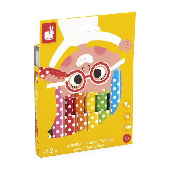 Zestaw kreatywny - Flamastry Jumbo 8 kolorów, dla dzieci, 12 m+, Janod