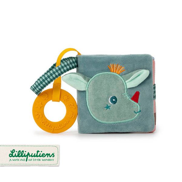 Miękka mini-książeczka wielofunkcyjna z silikonowym gryzakiem Smok Joe 6 m+, Lilliputiens