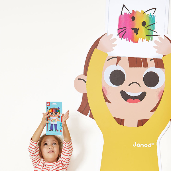 Zestaw kreatywny - Kredki akwarelowe z pędzelkiem 12 kolorów 3 lata+, Janod