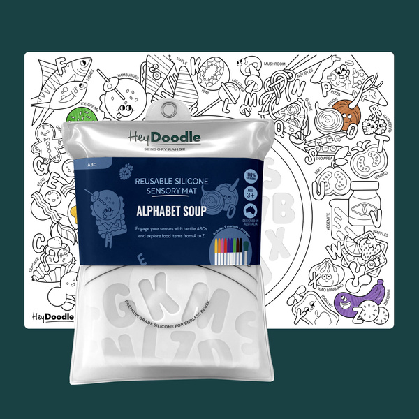 Mata Sensoryczna Silikonowa do Kolorowania A3- Alfabetyczna Zupa, HeyDoodle