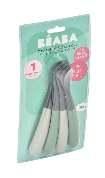 Zestaw 4 łyżeczek silikonowych 4 m+ Mineral grey/Sage green, Beaba