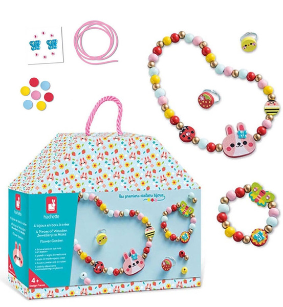 Zestaw kreatywny do tworzenia biżuterii z drewna Ogród kwiatów 4+, Janod