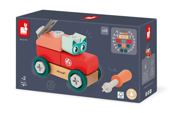 Samochód - Wóz Strażacki do składania Kot Brico ‘Kids 2 lata+, Janod