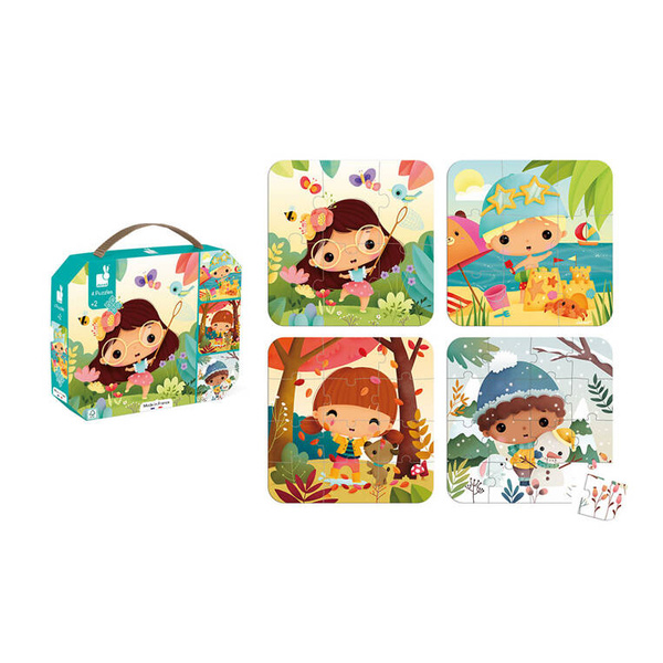 Puzzle progresywne w walizce Pory roku 4 układanki, 2+, Janod ***OUTLET***