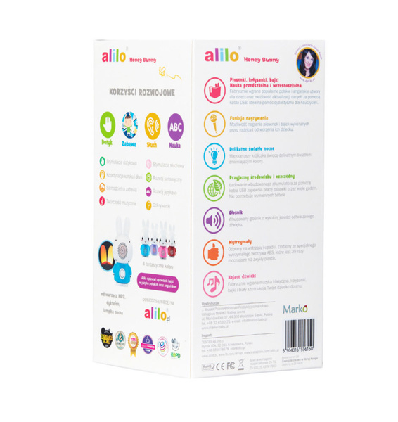 Zabawki interaktywne / edukacyjne - Króliczek Honey Bunny - niebieski, 0 m+, Alilo