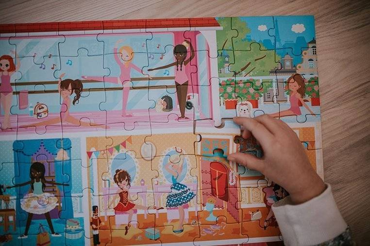 Puzzle w walizce Akademia tańca Janod 100 elementów - edukacja i rozwój