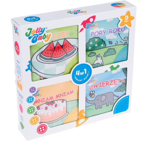 Książeczki Gryzaki 4W1 - zabawki edukacyjne dla dzieci 0 m+, Jolly Baby