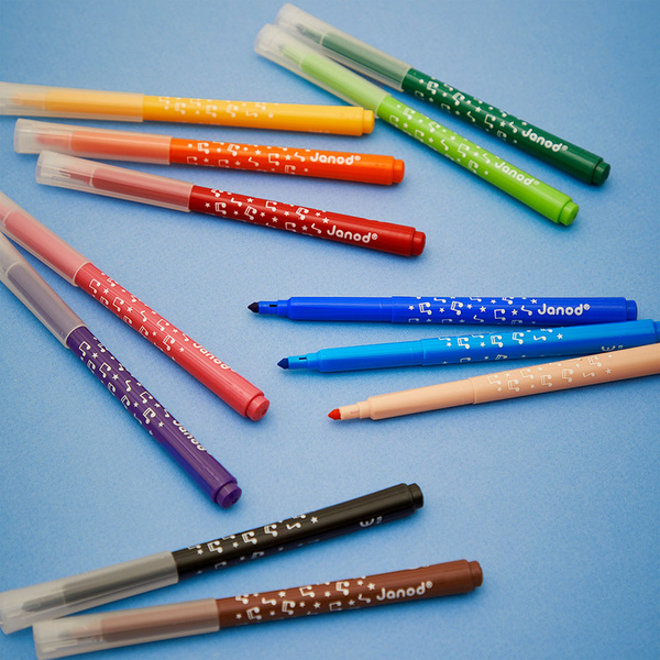 Zestaw kreatywny - Flamastry z filcową końcówką 12 kolorów, 3 lata+, Janod