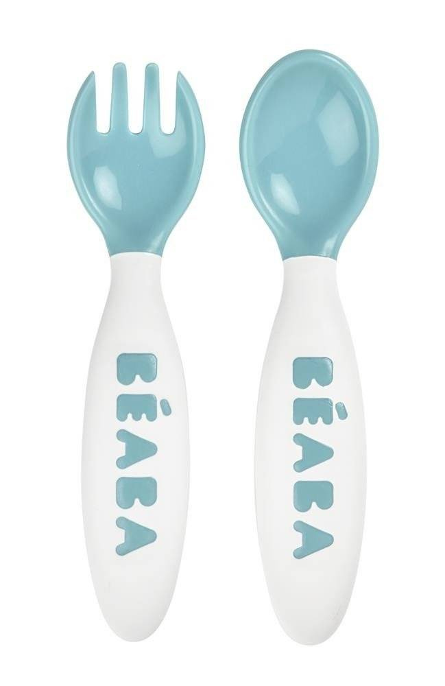 Designerskie sztućce plastikowe Beaba blue w etui