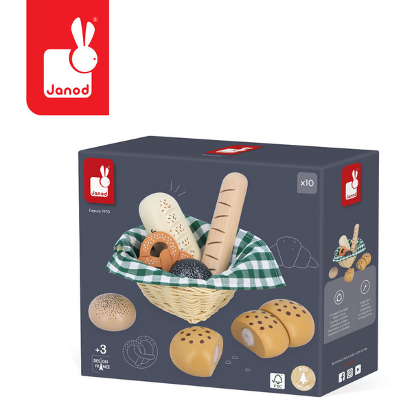 Koszyk z pieczywem - drewniany zestaw dla dzieci, 3 lata+, Janod
