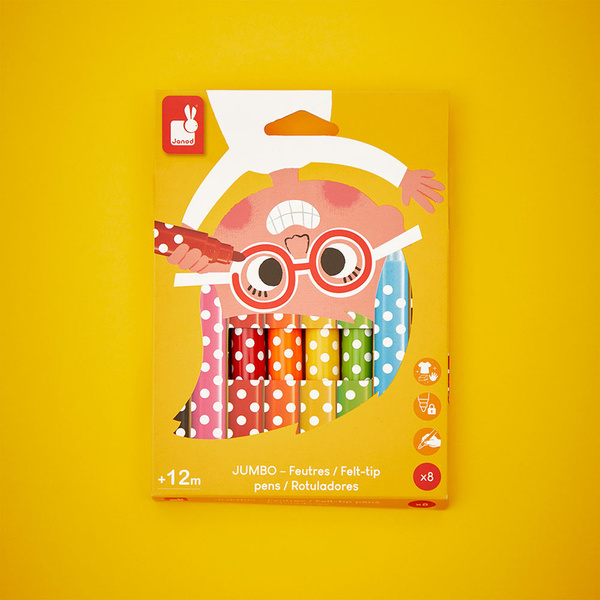 Zestaw kreatywny - Flamastry Jumbo 8 kolorów, dla dzieci, 12 m+, Janod