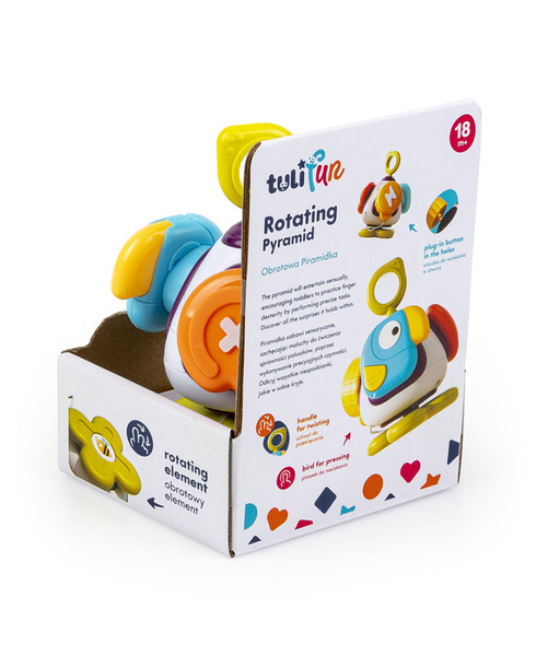 Zabawki sensoryczne dla dzieci - Obrotowa Piramidka, 18 m+, Tuli Fun, Dumel