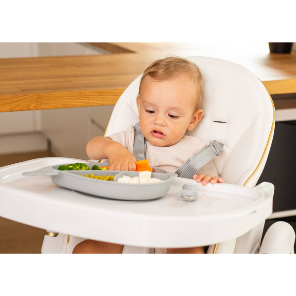 Silikonowy talerzyk Wieloryb + sztućce, kolor: szary, Giligums