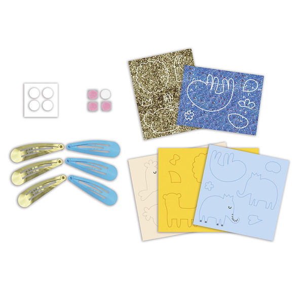 Zestaw kreatywny do tworzenia biżuterii Brokatowe spinki Egzotyczne zwierzęta 5+, Janod