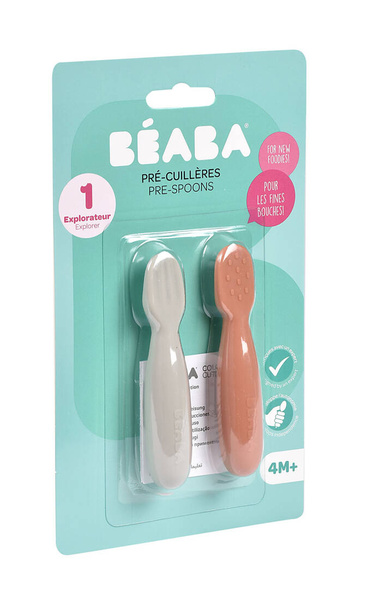 Zestaw 2 silikonowych łyżeczek-gryzaków Terracotta/velvet grey 4 m+, Beaba