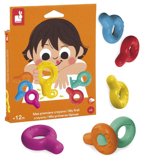 Zestaw kreatywny - Pierwsze kredki świecowe z uchwytem 6 kolorów, 12 m+, Janod