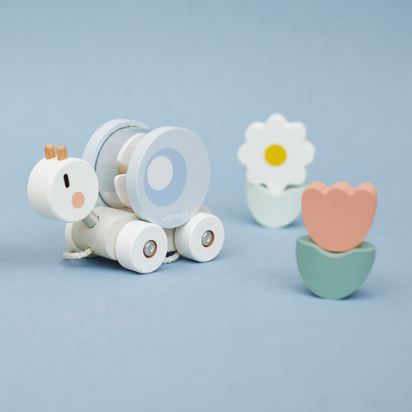 Magnetyczny pociąg z klockami do ciągnięcia Ślimak, 12m+, Janod