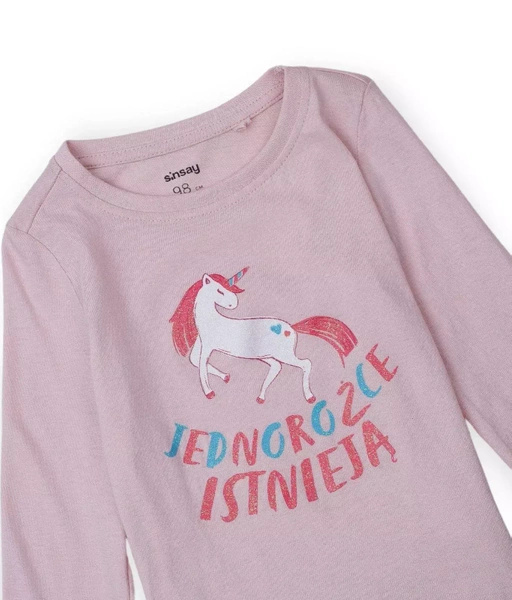 Sinsay Różowa bluzka dziewczęca z jednorożcem, z długim rękawem