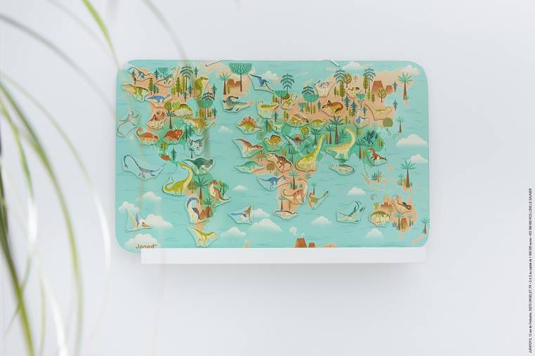 Układanka magnetyczna Mapa świata Dinozaury Janod 7+ - drewniana, kolorowa, designerska